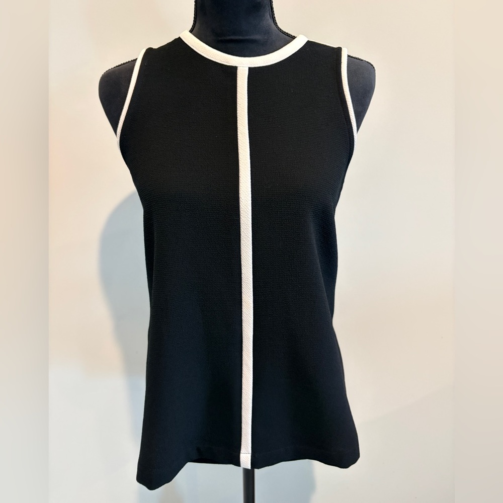 Madewell Crepe Canal Tank Black with White XS Classic Flattering Sleeveless